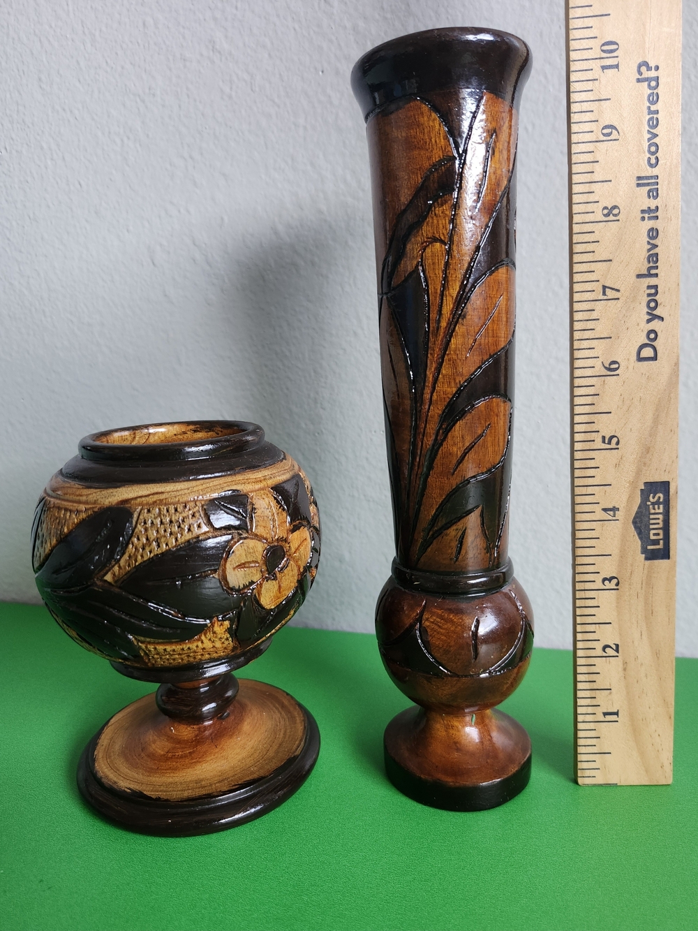 Carved Wooden Decorative Vase Set in Brown